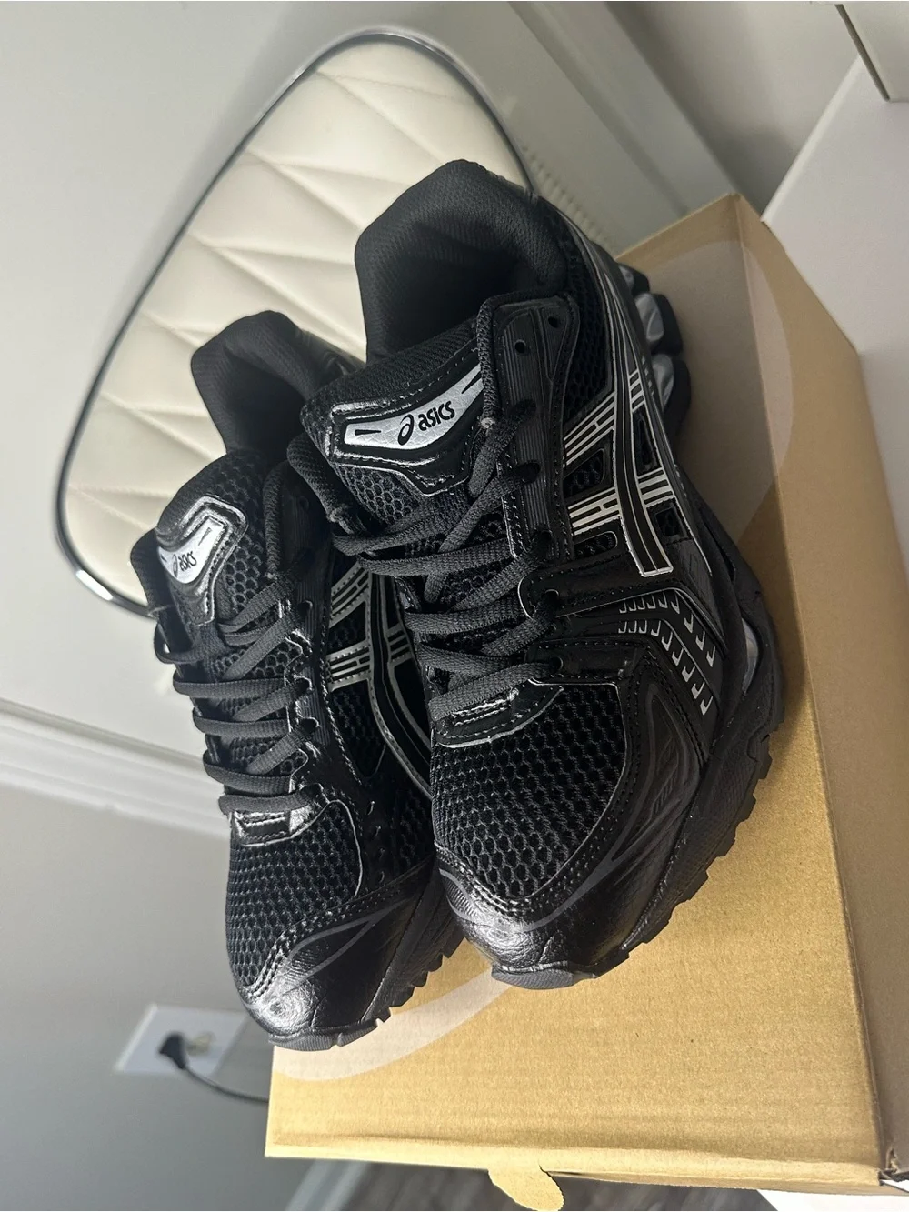 Asics Men's Black Running Sneakers with Silver Stripes